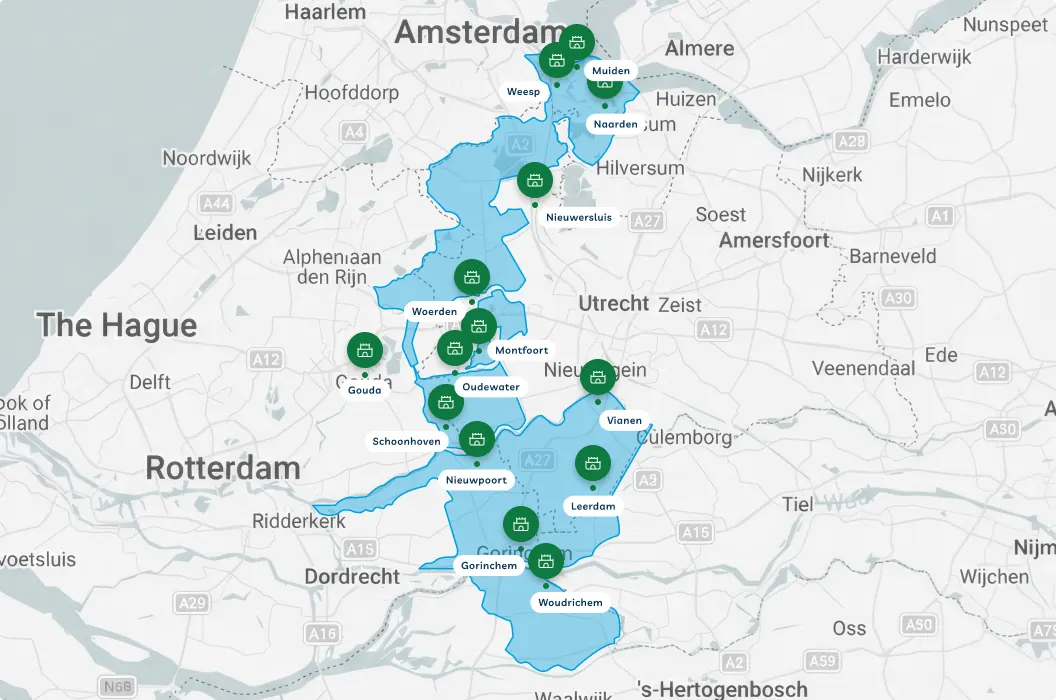 Kaart Oude Hollandse Waterlinie onder water